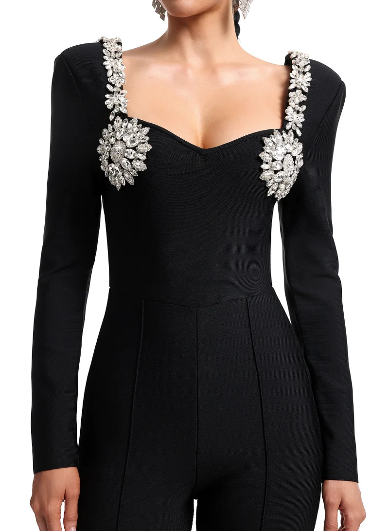 Bella Barnett  Liaco Sweetheart Neck Rhinestone Bandage Jumpsuit for Women | Best Price UAE